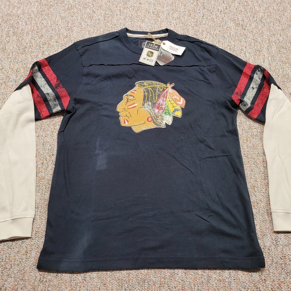 Chicago Blackhawks Shirt Mens Medium Black Long Sleeve Hockey‎ NHL Chief Logo